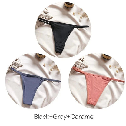 FINETOO 3Pcs/set Sexy Low-rise Thongs Women Bikini Panties T-back Underpants M-XL Female G-String Panty Ladies Thong Lingerie - A-1 Thread Vault