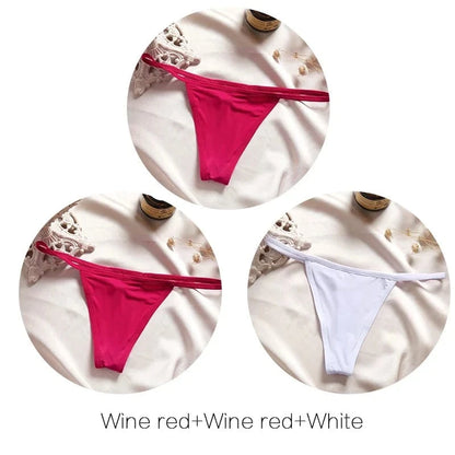 FINETOO 3Pcs/set Sexy Low-rise Thongs Women Bikini Panties T-back Underpants M-XL Female G-String Panty Ladies Thong Lingerie - A-1 Thread Vault