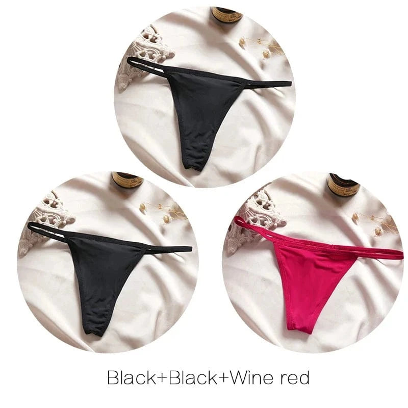 FINETOO 3Pcs/set Sexy Low-rise Thongs Women Bikini Panties T-back Underpants M-XL Female G-String Panty Ladies Thong Lingerie - A-1 Thread Vault