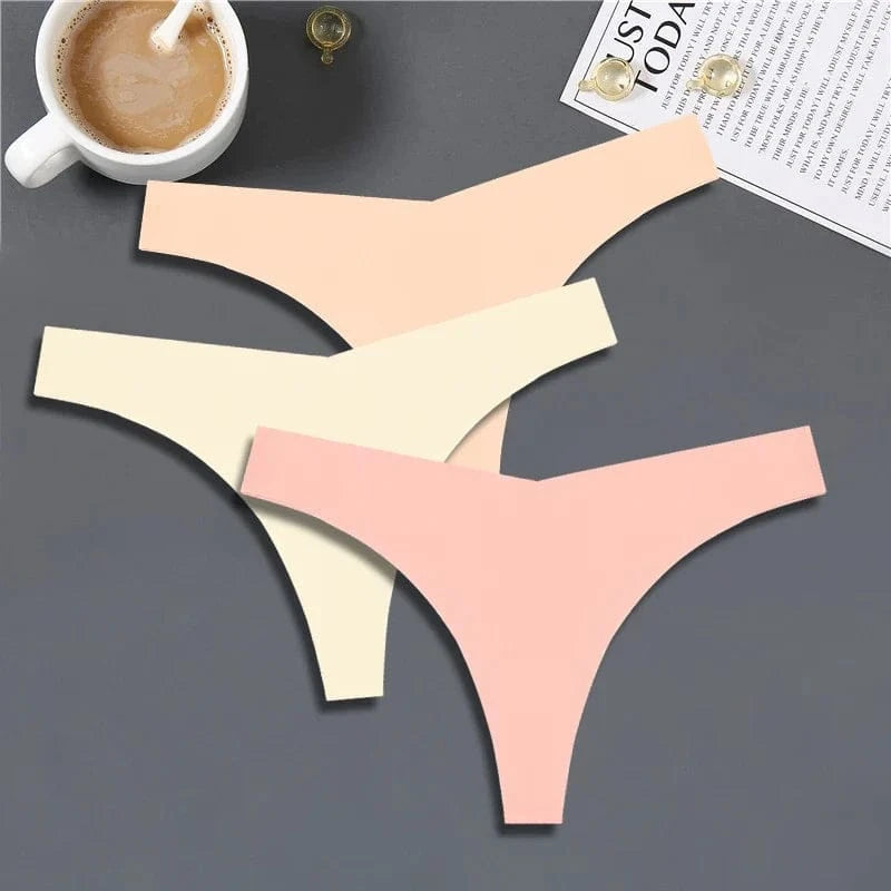 FINETOO 3PCS Women Ice Silk Seamless Underpants Panties Sexy V-Waist Sport Thongs Low Rise 10 Soild Colours Breathable G-string - A-1 Thread Vault
