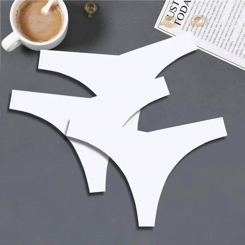 FINETOO 3PCS Women Ice Silk Seamless Underpants Panties Sexy V-Waist Sport Thongs Low Rise 10 Soild Colours Breathable G-string - A-1 Thread Vault