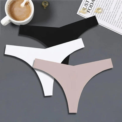 FINETOO 3PCS Women Ice Silk Seamless Underpants Panties Sexy V-Waist Sport Thongs Low Rise 10 Soild Colours Breathable G-string - A-1 Thread Vault
