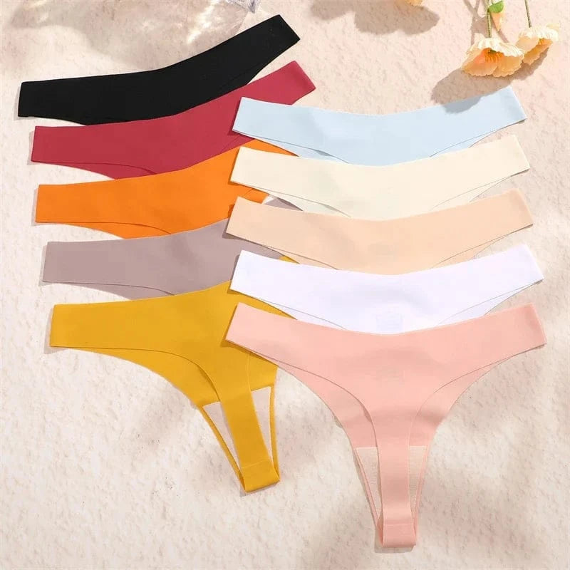 FINETOO 3PCS Women Ice Silk Seamless Underpants Panties Sexy V-Waist Sport Thongs Low Rise 10 Soild Colours Breathable G-string - A-1 Thread Vault