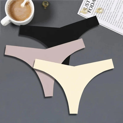 FINETOO 3PCS Women Ice Silk Seamless Underpants Panties Sexy V-Waist Sport Thongs Low Rise 10 Soild Colours Breathable G-string - A-1 Thread Vault
