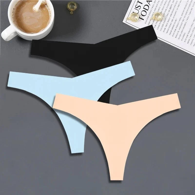 FINETOO 3PCS Women Ice Silk Seamless Underpants Panties Sexy V-Waist Sport Thongs Low Rise 10 Soild Colours Breathable G-string - A-1 Thread Vault