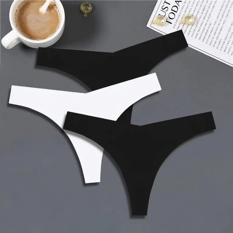 FINETOO 3PCS Women Ice Silk Seamless Underpants Panties Sexy V-Waist Sport Thongs Low Rise 10 Soild Colours Breathable G-string - A-1 Thread Vault