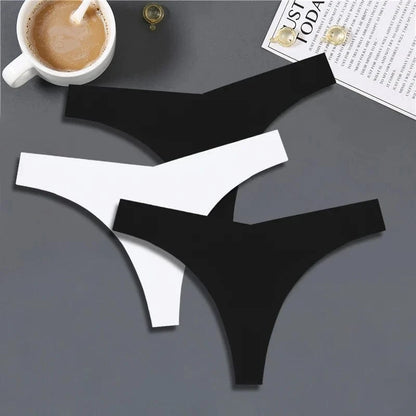 FINETOO 3PCS Women Ice Silk Seamless Underpants Panties Sexy V-Waist Sport Thongs Low Rise 10 Soild Colours Breathable G-string - A-1 Thread Vault