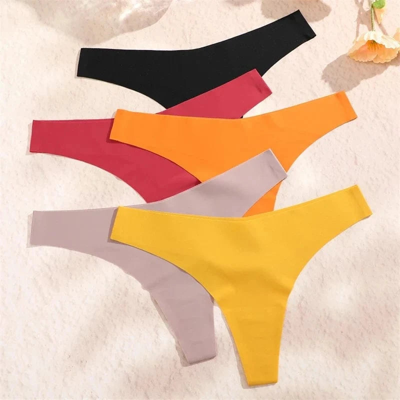 FINETOO 3PCS Women Ice Silk Seamless Underpants Panties Sexy V-Waist Sport Thongs Low Rise 10 Soild Colours Breathable G-string - A-1 Thread Vault