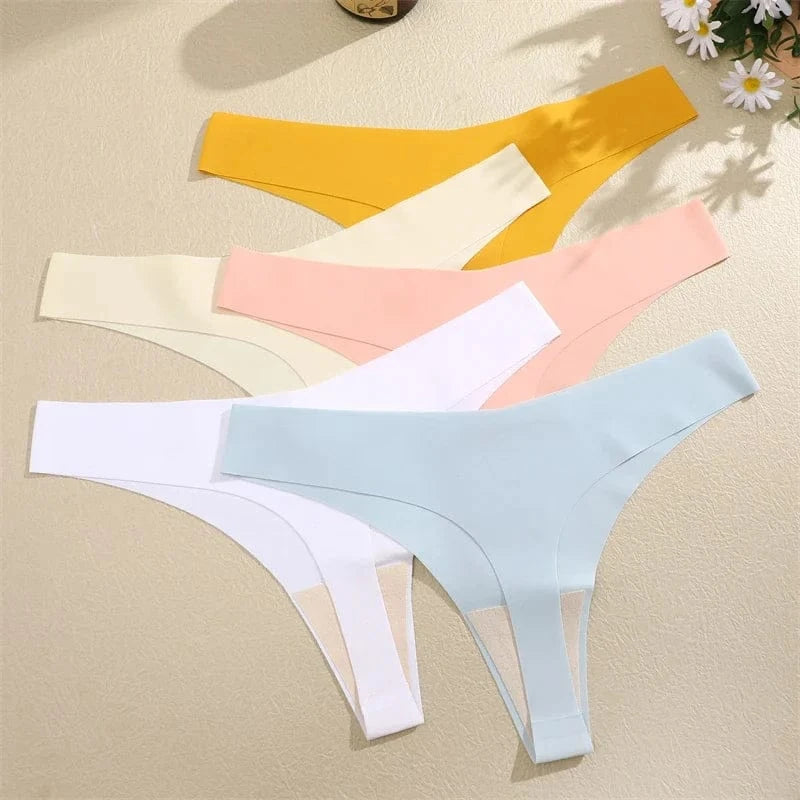 FINETOO 3PCS Women Ice Silk Seamless Underpants Panties Sexy V-Waist Sport Thongs Low Rise 10 Soild Colours Breathable G-string - A-1 Thread Vault