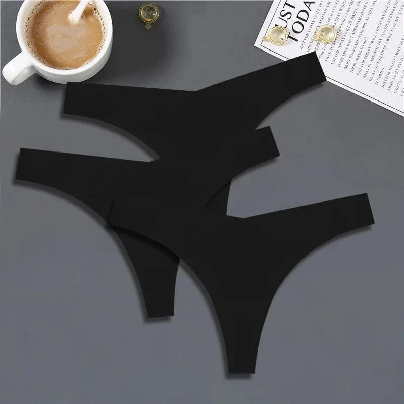 FINETOO 3PCS Women Ice Silk Seamless Underpants Panties Sexy V-Waist Sport Thongs Low Rise 10 Soild Colours Breathable G-string - A-1 Thread Vault