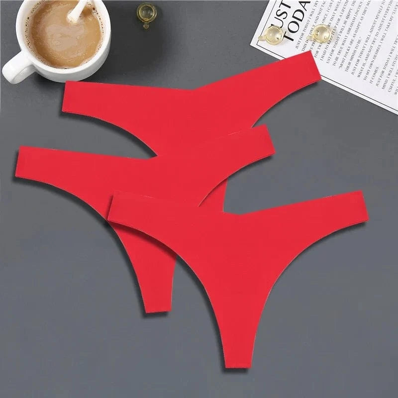 FINETOO 3PCS Women Ice Silk Seamless Underpants Panties Sexy V-Waist Sport Thongs Low Rise 10 Soild Colours Breathable G-string - A-1 Thread Vault
