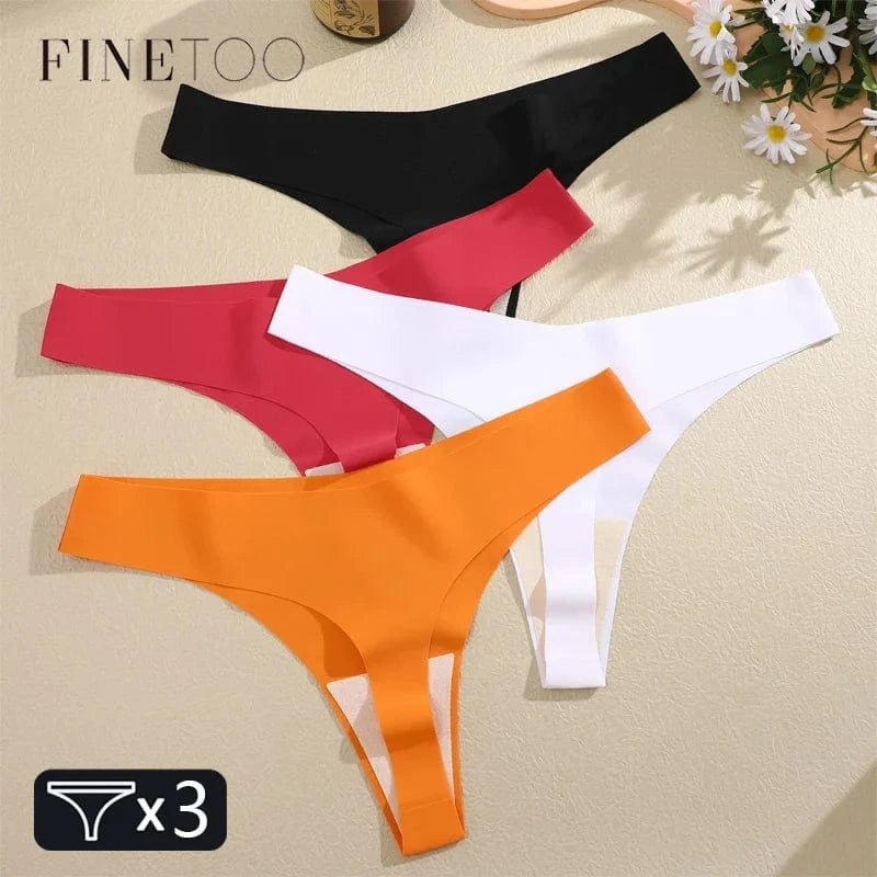 FINETOO 3PCS Women Ice Silk Seamless Underpants Panties Sexy V-Waist Sport Thongs Low Rise 10 Soild Colours Breathable G-string - A-1 Thread Vault