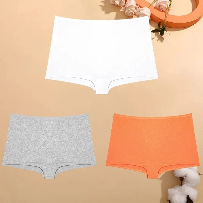 FINETOO 3PCS Women's Cotton Boyshort Panties Breathable Low Waist Solid Colors Underwear Female Casual Sports Boxers Underpants - A-1 Thread Vault