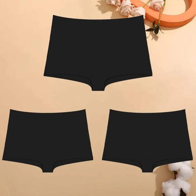 FINETOO 3PCS Women's Cotton Boyshort Panties Breathable Low Waist Solid Colors Underwear Female Casual Sports Boxers Underpants - A-1 Thread Vault