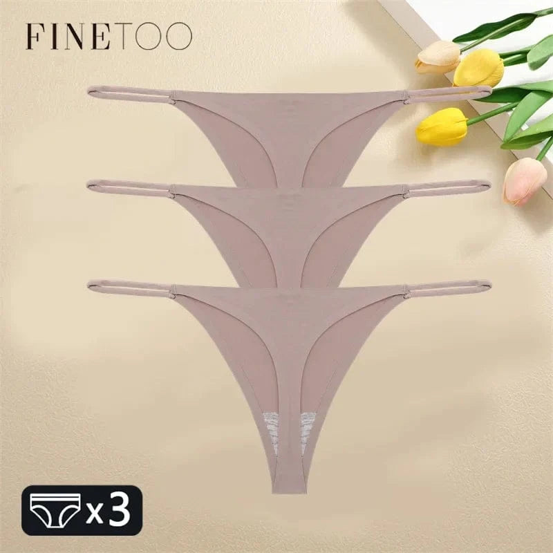 FINETOO 3PCS Women Seamless Thongs Sexy Low Waist Bikini Panties Female Traceless Underpants Ladies Solid Color T-back XS-XL - A-1 Thread Vault
