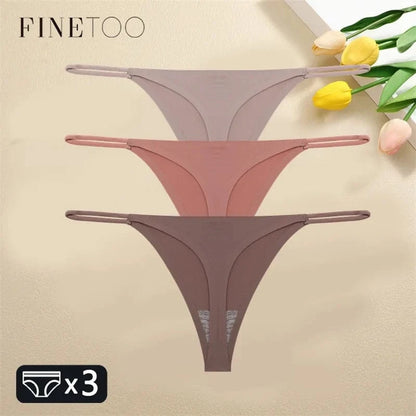 FINETOO 3PCS Women Seamless Thongs Sexy Low Waist Bikini Panties Female Traceless Underpants Ladies Solid Color T-back XS-XL - A-1 Thread Vault