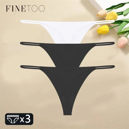 FINETOO 3PCS Women Seamless Thongs Sexy Low Waist Bikini Panties Female Traceless Underpants Ladies Solid Color T-back XS-XL - A-1 Thread Vault