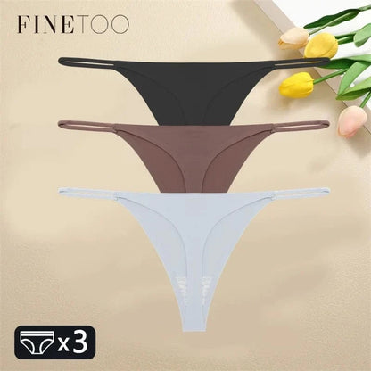 FINETOO 3PCS Women Seamless Thongs Sexy Low Waist Bikini Panties Female Traceless Underpants Ladies Solid Color T-back XS-XL - A-1 Thread Vault