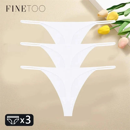 FINETOO 3PCS Women Seamless Thongs Sexy Low Waist Bikini Panties Female Traceless Underpants Ladies Solid Color T-back XS-XL - A-1 Thread Vault