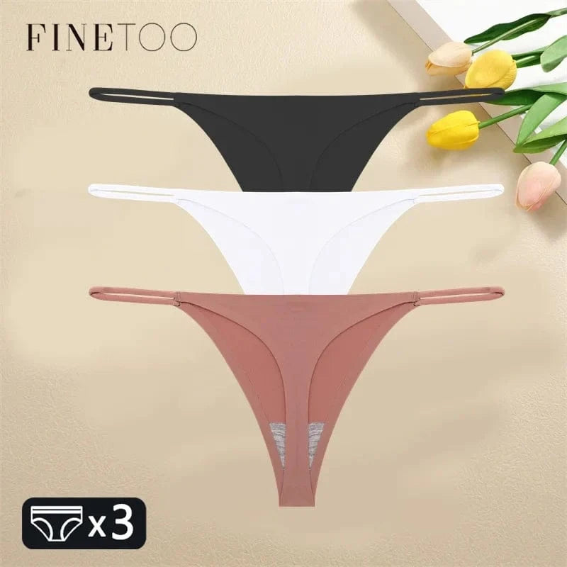 FINETOO 3PCS Women Seamless Thongs Sexy Low Waist Bikini Panties Female Traceless Underpants Ladies Solid Color T-back XS-XL - A-1 Thread Vault