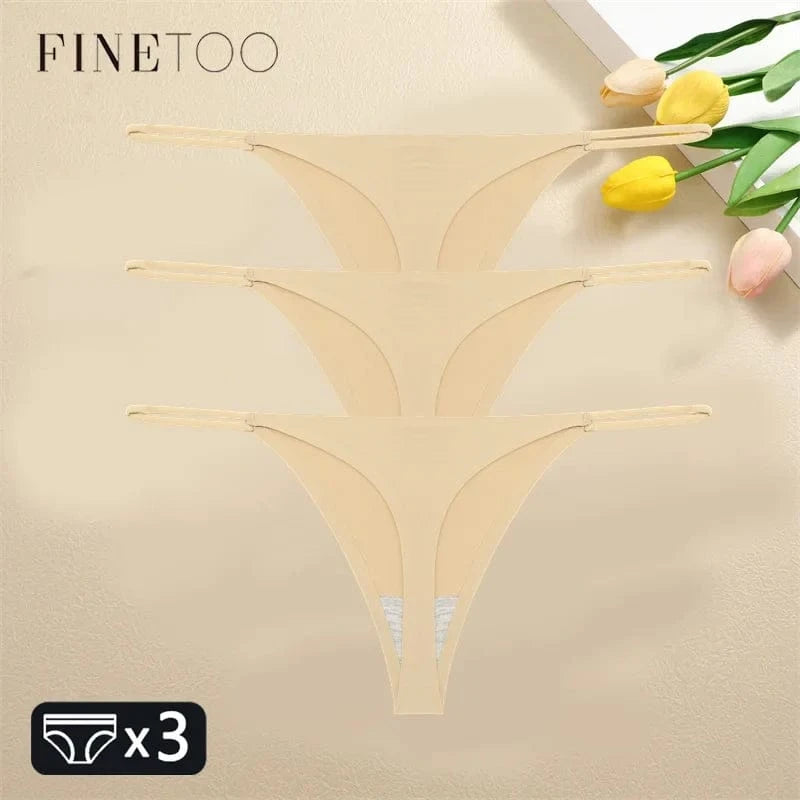 FINETOO 3PCS Women Seamless Thongs Sexy Low Waist Bikini Panties Female Traceless Underpants Ladies Solid Color T-back XS-XL - A-1 Thread Vault