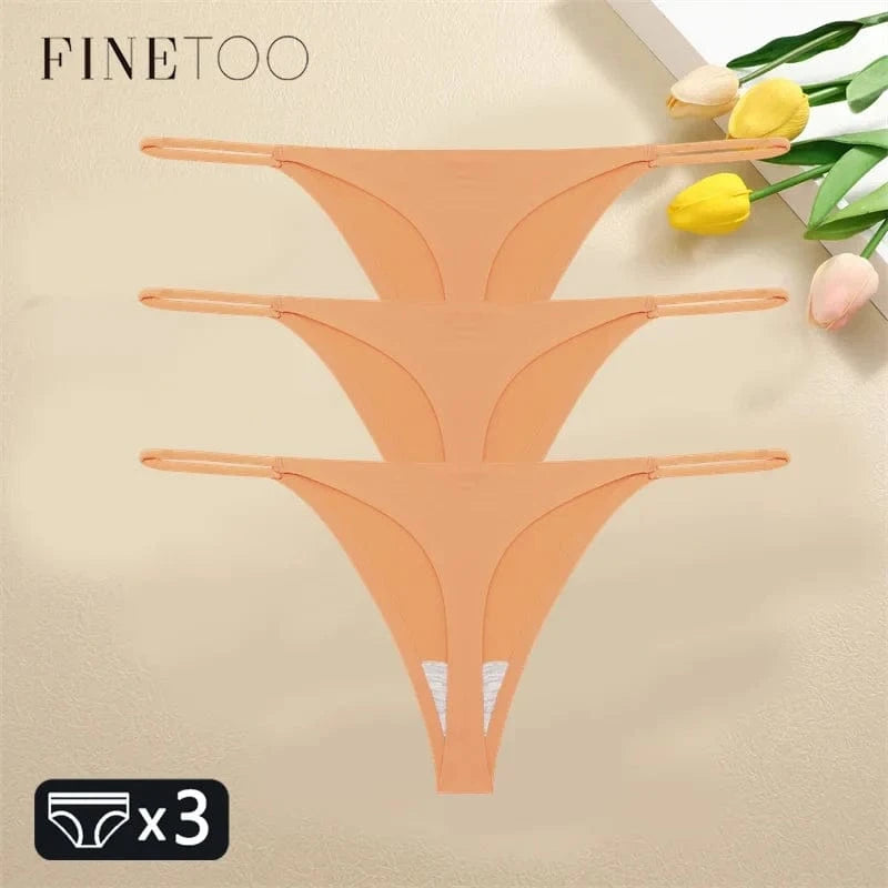 FINETOO 3PCS Women Seamless Thongs Sexy Low Waist Bikini Panties Female Traceless Underpants Ladies Solid Color T-back XS-XL - A-1 Thread Vault