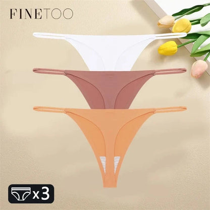 FINETOO 3PCS Women Seamless Thongs Sexy Low Waist Bikini Panties Female Traceless Underpants Ladies Solid Color T-back XS-XL - A-1 Thread Vault