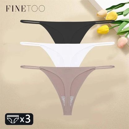 FINETOO 3PCS Women Seamless Thongs Sexy Low Waist Bikini Panties Female Traceless Underpants Ladies Solid Color T-back XS-XL - A-1 Thread Vault