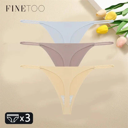 FINETOO 3PCS Women Seamless Thongs Sexy Low Waist Bikini Panties Female Traceless Underpants Ladies Solid Color T-back XS-XL - A-1 Thread Vault