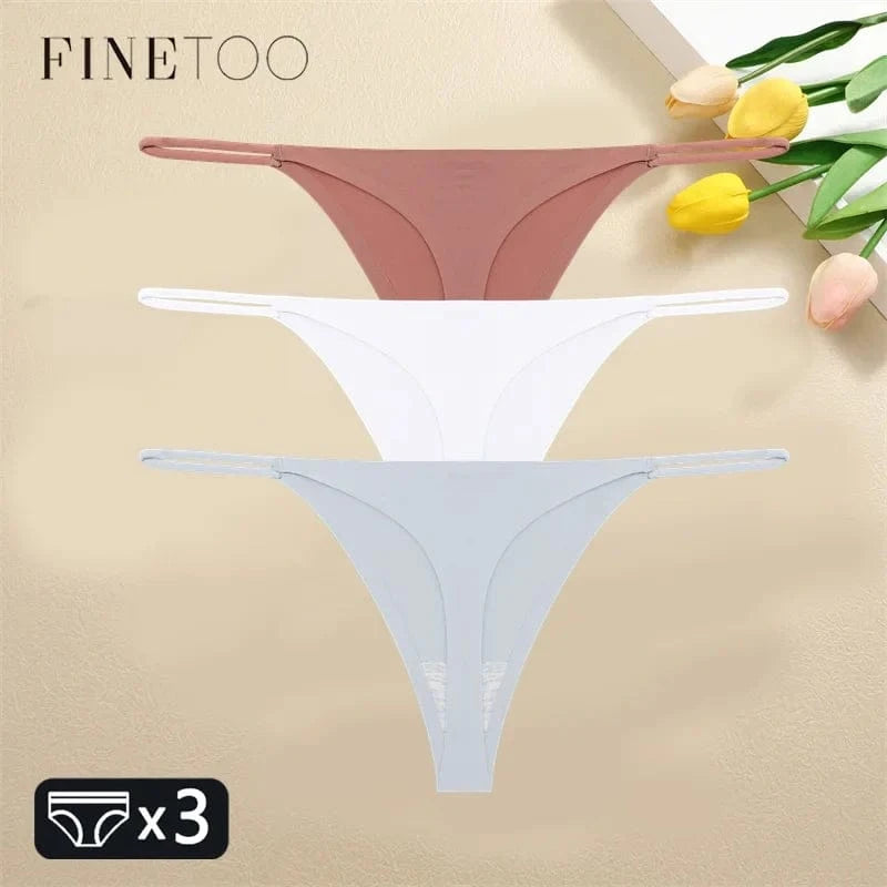 FINETOO 3PCS Women Seamless Thongs Sexy Low Waist Bikini Panties Female Traceless Underpants Ladies Solid Color T-back XS-XL - A-1 Thread Vault