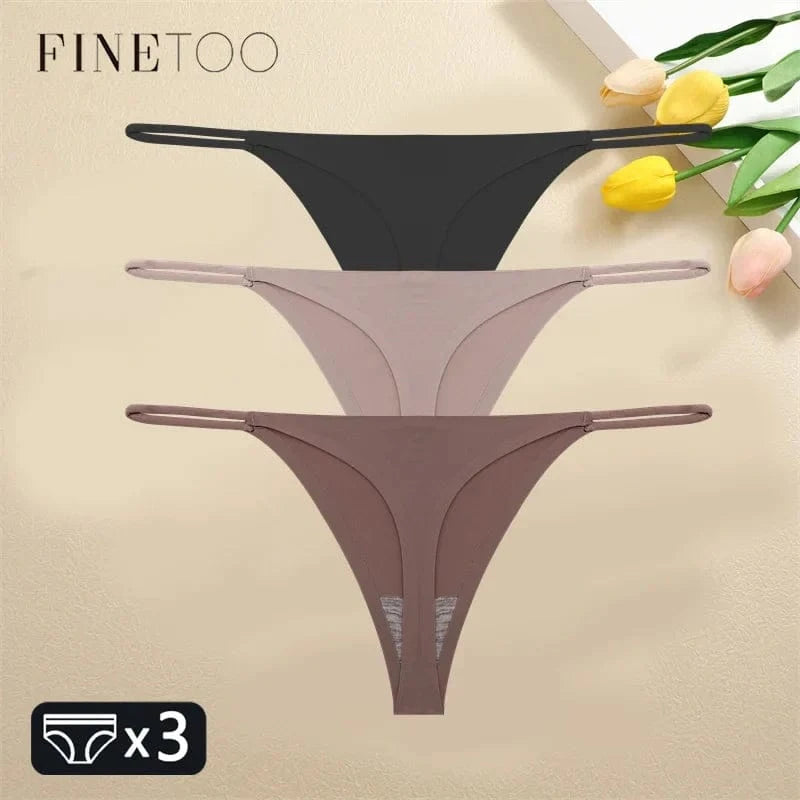 FINETOO 3PCS Women Seamless Thongs Sexy Low Waist Bikini Panties Female Traceless Underpants Ladies Solid Color T-back XS-XL - A-1 Thread Vault