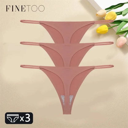 FINETOO 3PCS Women Seamless Thongs Sexy Low Waist Bikini Panties Female Traceless Underpants Ladies Solid Color T-back XS-XL - A-1 Thread Vault