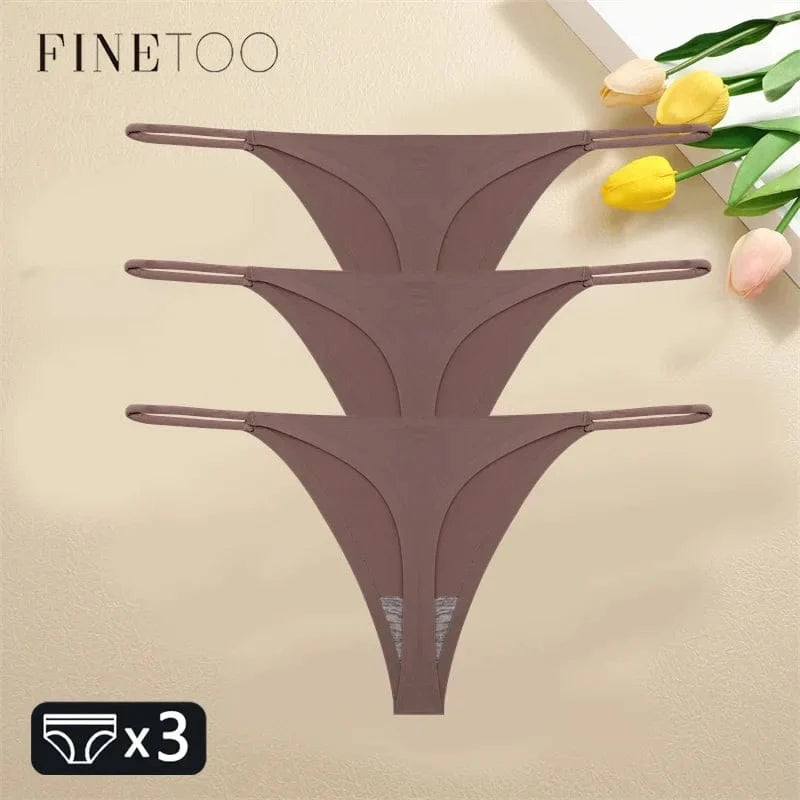 FINETOO 3PCS Women Seamless Thongs Sexy Low Waist Bikini Panties Female Traceless Underpants Ladies Solid Color T-back XS-XL - A-1 Thread Vault