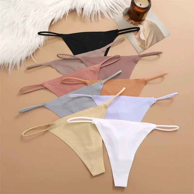 FINETOO 3PCS Women Seamless Thongs Sexy Low Waist Bikini Panties Female Traceless Underpants Ladies Solid Color T-back XS-XL - A-1 Thread Vault