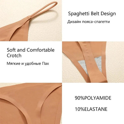 FINETOO 3PCS Women Seamless Thongs Sexy Low Waist Bikini Panties Female Traceless Underpants Ladies Solid Color T-back XS-XL - A-1 Thread Vault