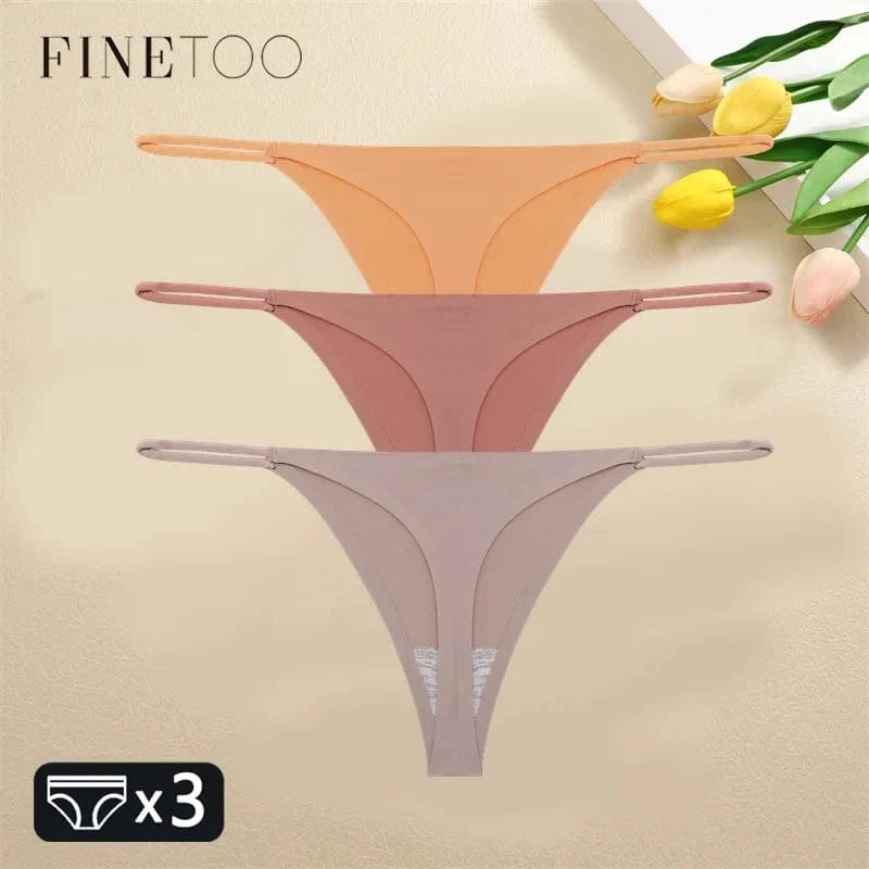 FINETOO 3PCS Women Seamless Thongs Sexy Low Waist Bikini Panties Female Traceless Underpants Ladies Solid Color T-back XS-XL - A-1 Thread Vault