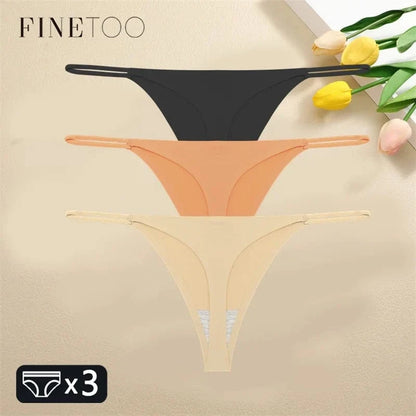 FINETOO 3PCS Women Seamless Thongs Sexy Low Waist Bikini Panties Female Traceless Underpants Ladies Solid Color T-back XS-XL - A-1 Thread Vault