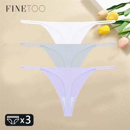 FINETOO 3PCS Women Seamless Thongs Sexy Low Waist Bikini Panties Female Traceless Underpants Ladies Solid Color T-back XS-XL - A-1 Thread Vault