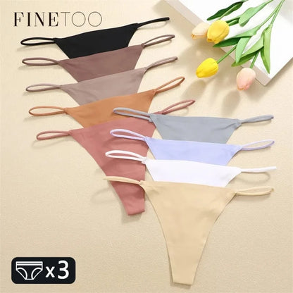 FINETOO 3PCS Women Seamless Thongs Sexy Low Waist Bikini Panties Female Traceless Underpants Ladies Solid Color T-back XS-XL - A-1 Thread Vault
