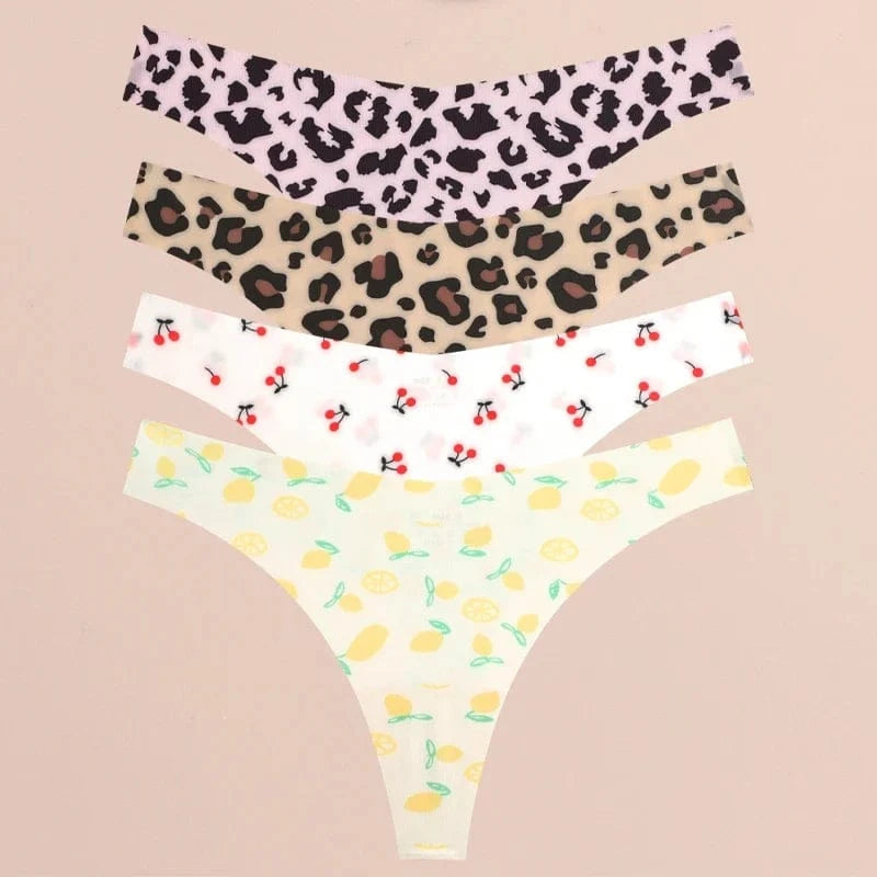 FINETOO 4Pcs Ultra Soft Underwear For Women Sexy Graphic Print Seamless Thongs Female Stretch Leopard G Strings Comfort Lingerie - A-1 Thread Vault