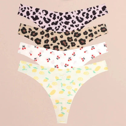 FINETOO 4Pcs Ultra Soft Underwear For Women Sexy Graphic Print Seamless Thongs Female Stretch Leopard G Strings Comfort Lingerie - A-1 Thread Vault