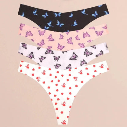 FINETOO 4Pcs Ultra Soft Underwear For Women Sexy Graphic Print Seamless Thongs Female Stretch Leopard G Strings Comfort Lingerie - A-1 Thread Vault