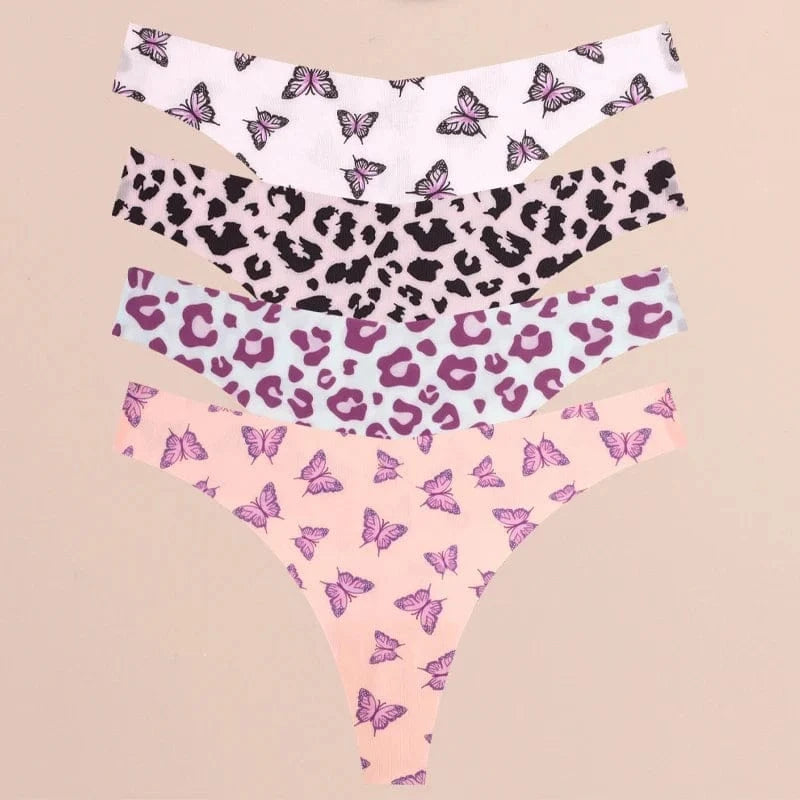 FINETOO 4Pcs Ultra Soft Underwear For Women Sexy Graphic Print Seamless Thongs Female Stretch Leopard G Strings Comfort Lingerie - A-1 Thread Vault