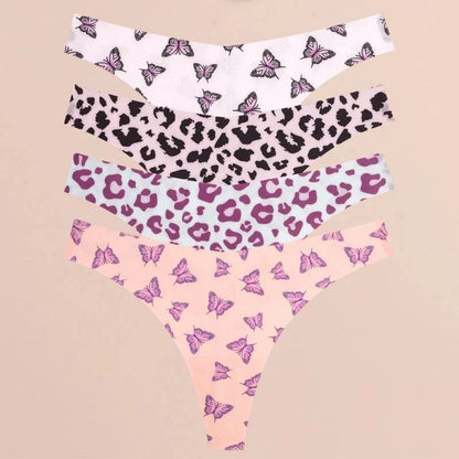 FINETOO 4Pcs Ultra Soft Underwear For Women Sexy Graphic Print Seamless Thongs Female Stretch Leopard G Strings Comfort Lingerie - A-1 Thread Vault