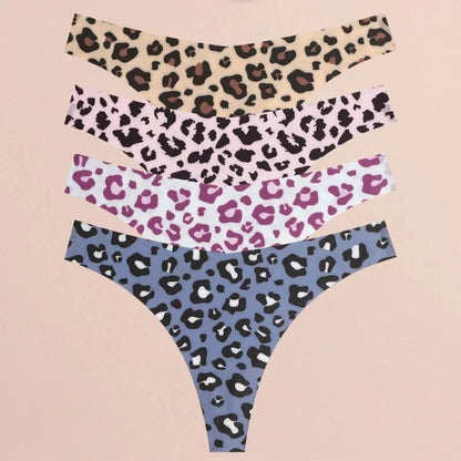 FINETOO 4Pcs Ultra Soft Underwear For Women Sexy Graphic Print Seamless Thongs Female Stretch Leopard G Strings Comfort Lingerie - A-1 Thread Vault