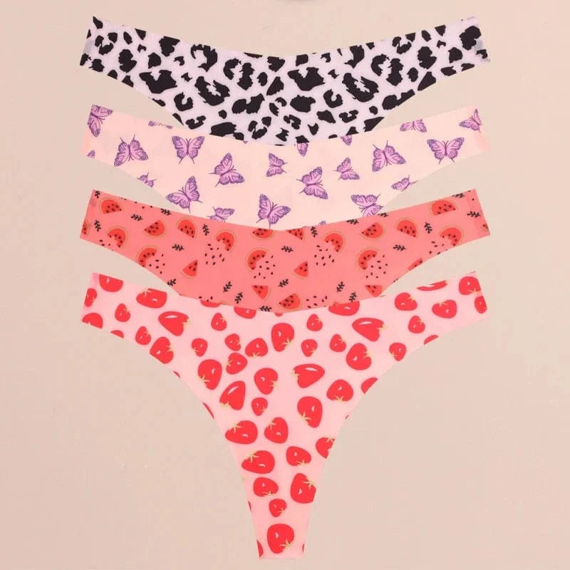FINETOO 4Pcs Ultra Soft Underwear For Women Sexy Graphic Print Seamless Thongs Female Stretch Leopard G Strings Comfort Lingerie - A-1 Thread Vault