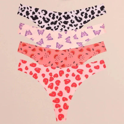 FINETOO 4Pcs Ultra Soft Underwear For Women Sexy Graphic Print Seamless Thongs Female Stretch Leopard G Strings Comfort Lingerie - A-1 Thread Vault