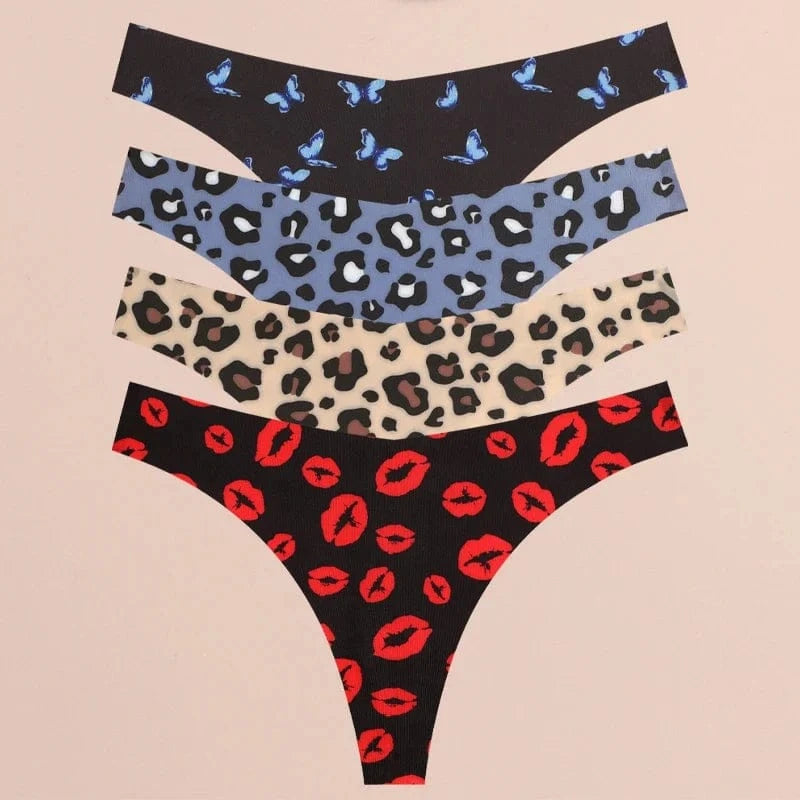 FINETOO 4Pcs Ultra Soft Underwear For Women Sexy Graphic Print Seamless Thongs Female Stretch Leopard G Strings Comfort Lingerie - A-1 Thread Vault