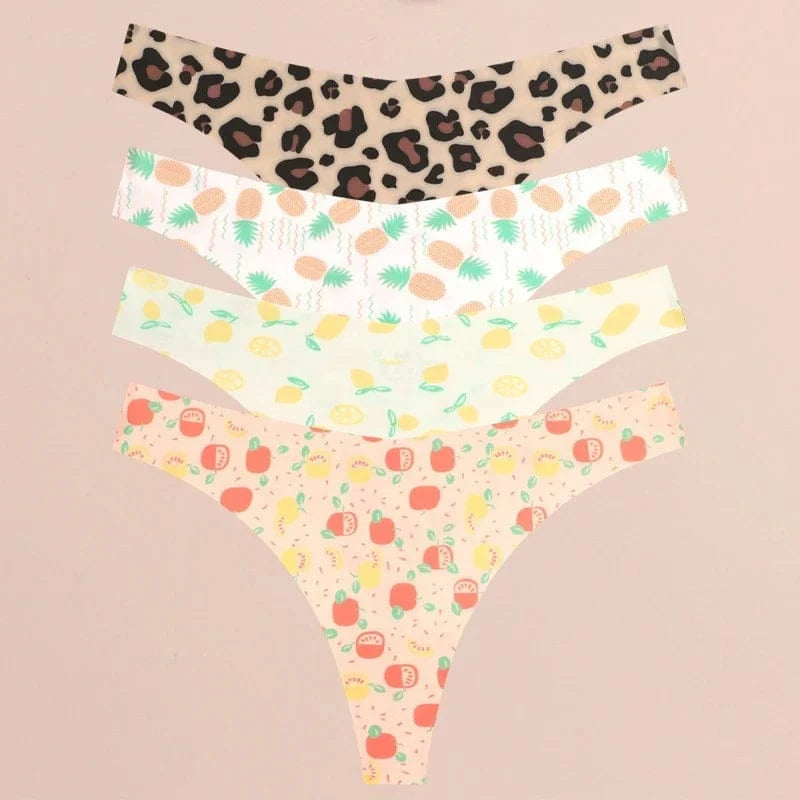 FINETOO 4Pcs Ultra Soft Underwear For Women Sexy Graphic Print Seamless Thongs Female Stretch Leopard G Strings Comfort Lingerie - A-1 Thread Vault