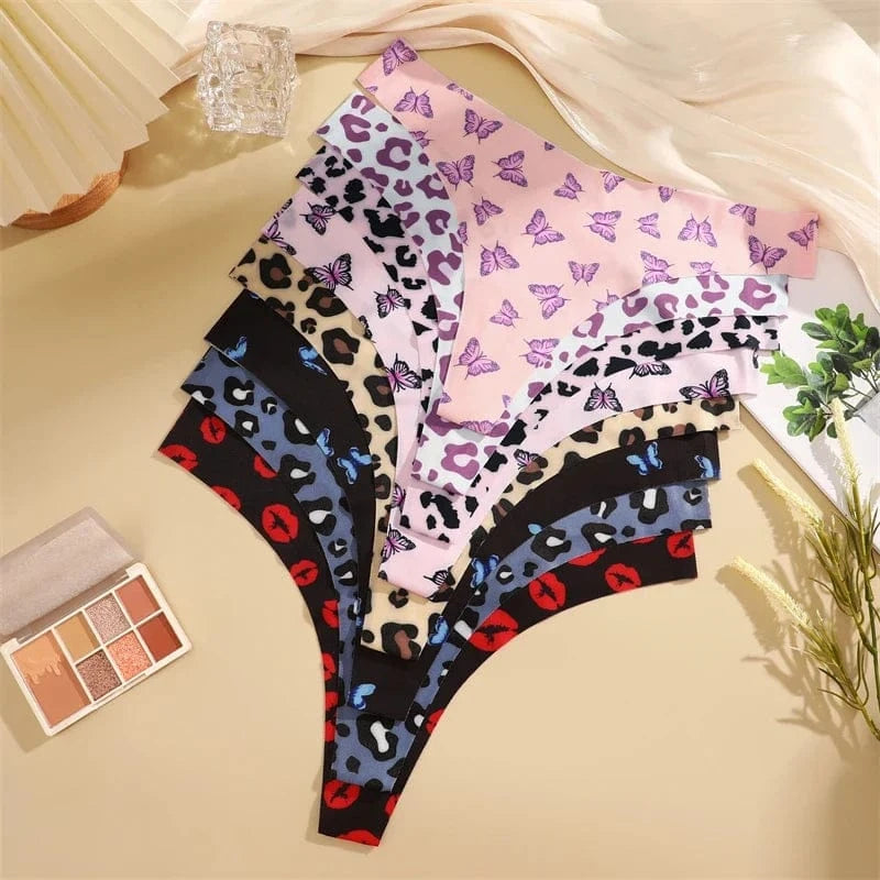 FINETOO 4Pcs Ultra Soft Underwear For Women Sexy Graphic Print Seamless Thongs Female Stretch Leopard G Strings Comfort Lingerie - A-1 Thread Vault